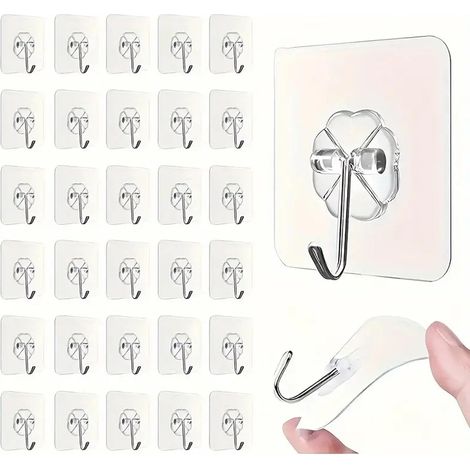 30 Stück Selbstklebende Haken – Transparente Klebehaken extra stark und porenfrei – Maximale Tragkraft 10 kg – Perfekt für Handtuch, Mantel & Schlüssel. (1/5)