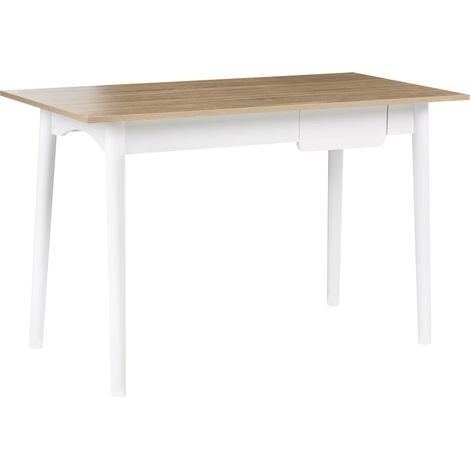 Home Desk White Light Brown Particle Board 120 x 60 cm Drawer Storage Minimalist Design VITRION