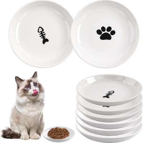 Ensemble de 6 gamelles pour chat, bacs à litière en céramique, ensemble de gamelles pour nourriture et eau afin de prévenir la fatigue des vibrisses, bacs à litière peu profonds de 14 cm de large (bla (1/5)