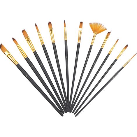 Ensemble de 12 pinceaux à poils en nylon pour artistes professionnels, destinés à la peinture aquarelle.