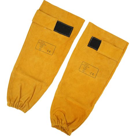Paire de manchons de soudage en cuir de vachette résistant à l'usure et à la chaleur, jaune doré, pour opérations mécaniques (1/5)