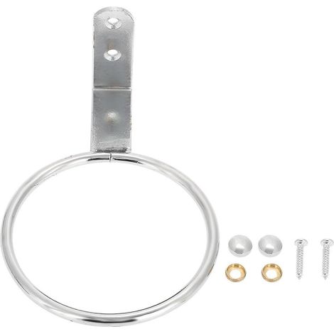Soporte de pared manos libres en acero inoxidable galvanizado, fijación estable, uso versátil.