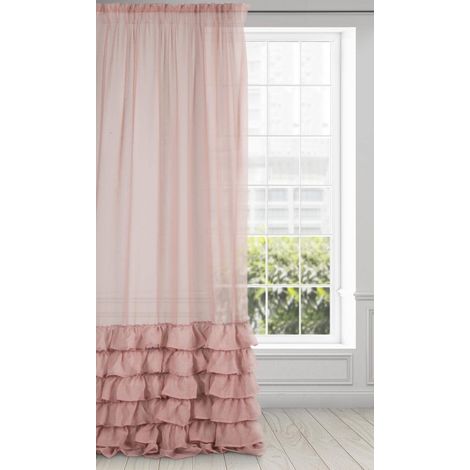 Eurofirany DOLLY Tenda con Fronzoli, Tenda trasparente con Fettuccia Arricciatenda - 1 unità, Tenda Gotica, Tenda per finestra, Camera da letto, Soggiorno, 140x250 cm, Rosa (1/5)