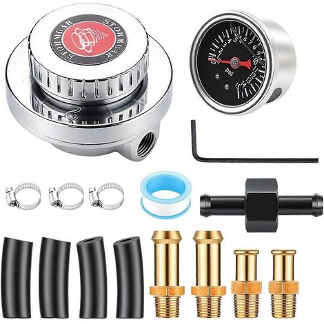 Manomètre de pression de carburant 1-5 PSI Régulateur de pression de carburant universel Kit de pompe à carburant pour carburateur avec manomètre 0-15 PSI 26-27 (1/5)