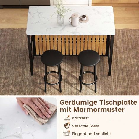3-Piece Marble Dining Set with Storage and Bar Stools (1/5)