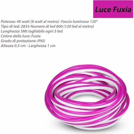 Strip led neon flex striscia curvabile modellabile 600 led decorativa 5 metri luce fucsia ip65 waterproof (1/4)