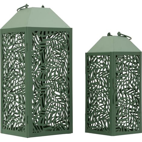 Set di due lanterne Carving in metallo con intagli a foglia (1/5)