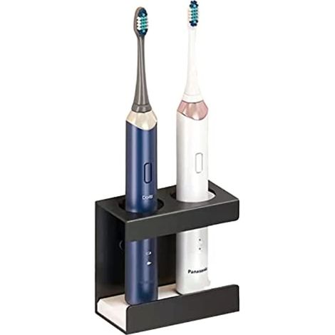 Support pour brosse à dents en alliage d'aluminium, support pour brosse à dents électrique, sans perçage pour brosses à dents électriques, noir, 2 trous (1/5)