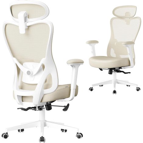 Chaise de Bureau Ergonomique, Fauteuil de Bureau, Appui-Tête et Soutien Lombaire Réglables, Supporte Jusqu’à 150 kg, Hauteur Réglable, Beige Sable (1/5)