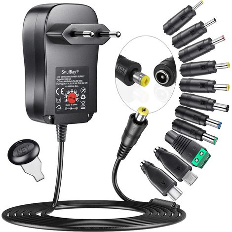 36W Adaptateur Universel AC/DC 12V / 9V / 7.5V / 6V / 5V / 4.5V / 3V Chargeur Bloc d'alimentation Transformateur avec 11 Conseils CC pour 3V-12V Electronics Ménages, 3000mA Max (1/5)