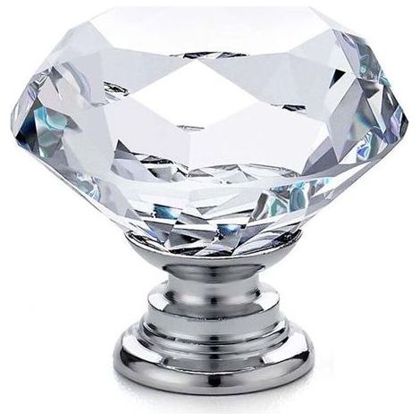 20 x poignées et boutons de meubles en verre – poignées de porte d'armoire – poignées de tiroir – diamant en verre cristal transparent + base argentée – 30 x 28 mm (1/5)