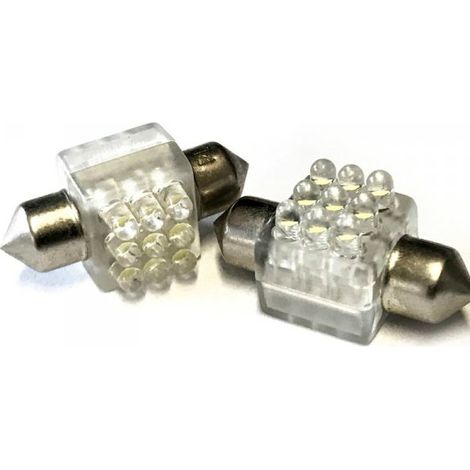 Coppia 2 Lampade Led T11 C5W Siluro 32mm Quadrato Con 9 Led F3 Colore Bianco Freddo 6000K 12V 0,2W