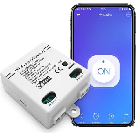 WiFi Smart Switch Intelligent Télécommande Universelle sans Fil Commande vocale avec Minuterie Commutateur DIY 2.4G WiFi Commutateurs À Distance Compatible avec Alexa, Google Assistant, IFTTT(1 Pack) (1/5)
