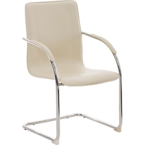 Sillón mecedor de visitas en piel sintética color crema con base de trineo de metal cromado – Diseño ergonómico 100008389 (1/4)