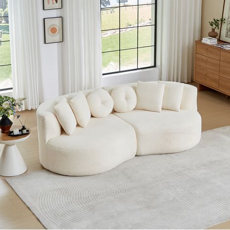 Sofá modular de chenilla de 2 piezas, forma curva tipo cajú, 223 x 109 x 79 cm, beige HAVRYA (1/5)