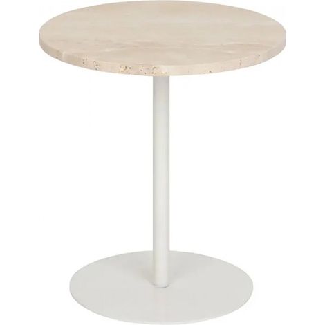 Table à café Table d'appoint ronde en travertin et métal blanc - Diamètre 40 x Hauteur 45 cm (1/4)