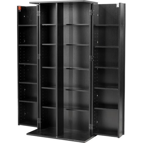 Meuble CD DVD noir avec portes, rangement à 6 niveaux et base élargie, 61 x 36,8 x 127 cm pour salon et bureau à domicile (1/5)