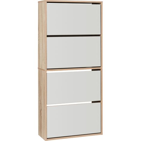 Zapatero con 4 puertas abatibles y espejo efecto roble beige 030010117 (1/5)