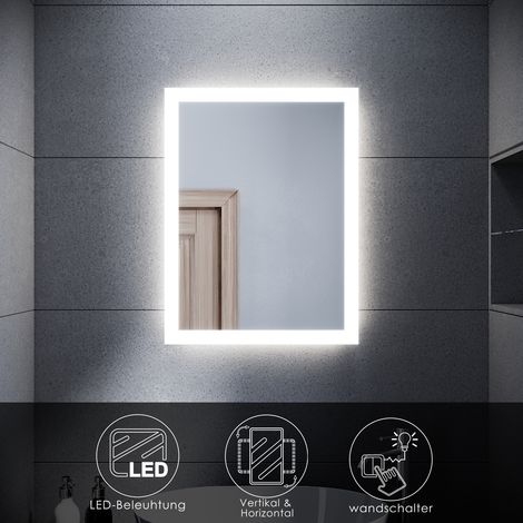 SONNI LED Badspiegel Beleuchtung Badezimmerspiegel Wandspiegel Kaltweiß Energiesparender IP44 50x60cm (1/5)