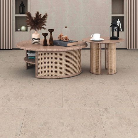 SPC Klick-Vinyl Ezar Designboden Fliesenoptik Kalkstein-Struktur Sand-Beige Inkl. Trittschalldämmung Paket 12 Fliesen (2,230 m²) (1/5)