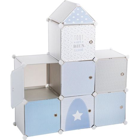 Atmosphera – Rangement château gris/bleu 7 tiroirs – Dimensions 94,5 x 32 x 109 cm – Polypropylène robuste pour chambre d'enfant (1/5)