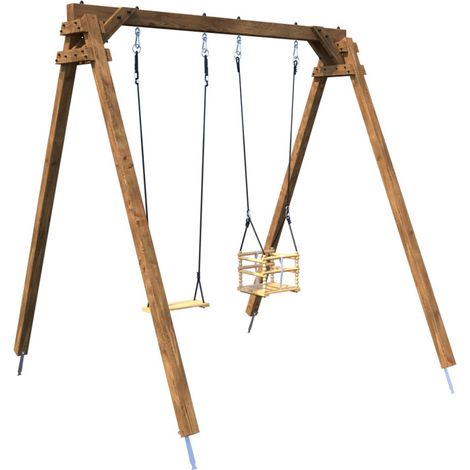 Portique en bois carré 2 agrès avec balançoire bébé AMBRE (1/5)