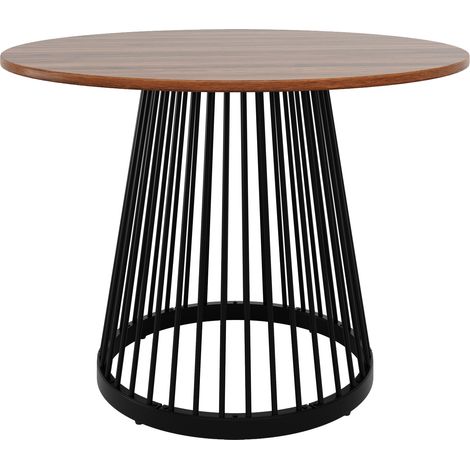 Table à manger ronde en MDF noyer 80x80x76 cm avec pieds en métal noir (1/5)