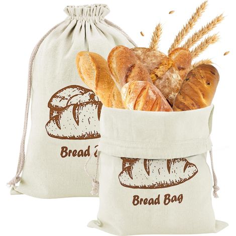 wiederverwendbare Brotbeutel, 30 x 40 cm, aus Baumwolle mit Kordelzug, für selbstgebackenes Brot und Backwaren, Obst und Gemüse (1/5)