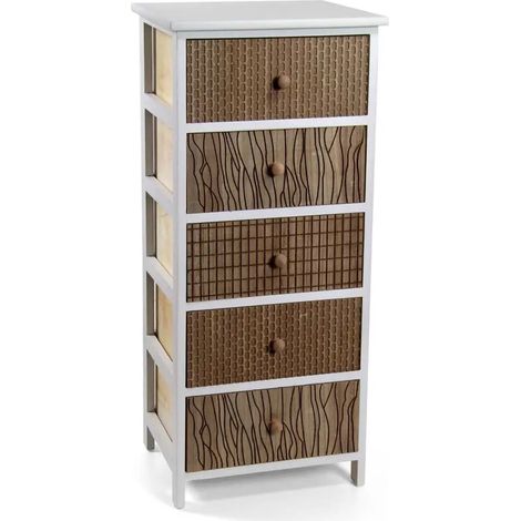 Cómoda de madera blanca con cinco cassetti 40 x 29 x 90 cm