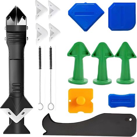 Kit de herramientas de calafateo JSSEVN de 16 piezas, alisador de juntas de acero inoxidable 3 en 1 con cepillos de limpieza. (1/5)
