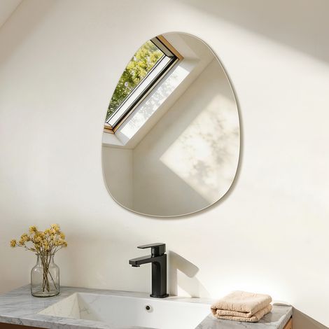 60 x 45cm Asymmetrical Bathroom Wall Mirror, Frameless, Wall Mounted – S'AFIELINA