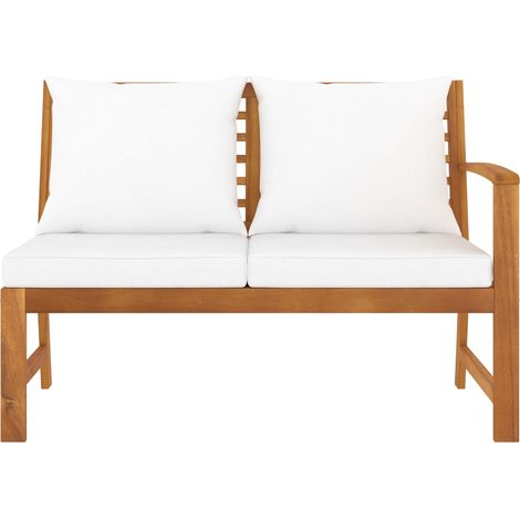 INLIFE Banc de jardin 114,5 cm avec coussin crème Bois solide d'acacia (1/5)