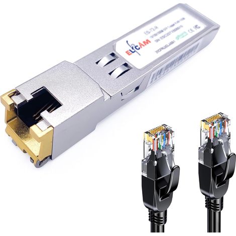 Elfcam® - 10Gb SFP+ en RJ45 pour Freebox Ultra, 10Go SFP+ Module 10Gbase-T-30m avec 5 Mètres Cat8 Câble Réseau