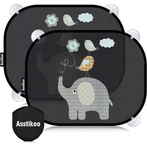 Asstikoo Lot de 2 pare-soleil de voiture bébé avec protection UV 45 x 35,5 cm avec 8 ventouses, pour fenêtre de voiture enfants (1/5)