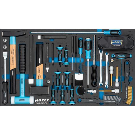 HAZET JEU D'OUTILS 163-648/38, 38 PIÈCES, AVEC MARTEAU DE PROTECTION, TOURNEVIS, GRATTOIR, LIMES, MIROIR, BROSSES, DÉTECTEUR DE