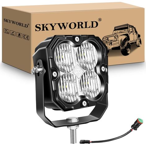 Carré Phare de Travail, 4.3 pouces 30W 2500LM Led Floodlight Feux de Travail Flood Feu Antibrouillard pour Offroad Véhicules Voiture Camions ATV UTE 4x4 Tracteur Bateau, 6000K Blanc (1/5)