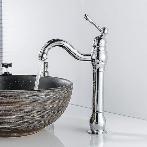robinet Lavabo Rtro Pivotant 360 Mitigeur Monocommande Salle De Bain Bec Haut Eau Froide Et Chaude Disponible Chrome (1/4)