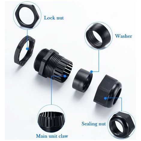10 Stück IP68 wasserdichte Kabelverschraubungen, Nylon-Kabelverbinder, M20 x 15 Verschraubungen, 6–12 mm Kontermutter-Kabelverschraubung für Haus-/Garten-/Außenbeleuchtungskabel (1/5)