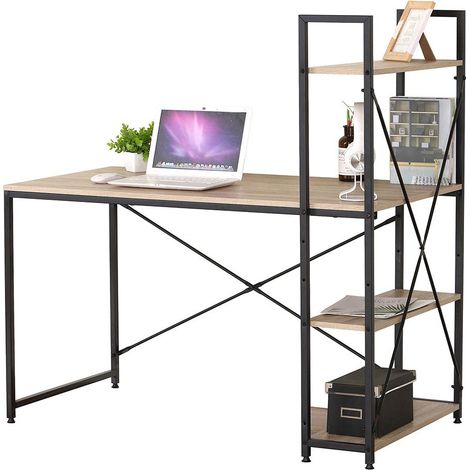Bureau bois et métal HOLBORN avec étagères, coloris chêne et noir (1/2)