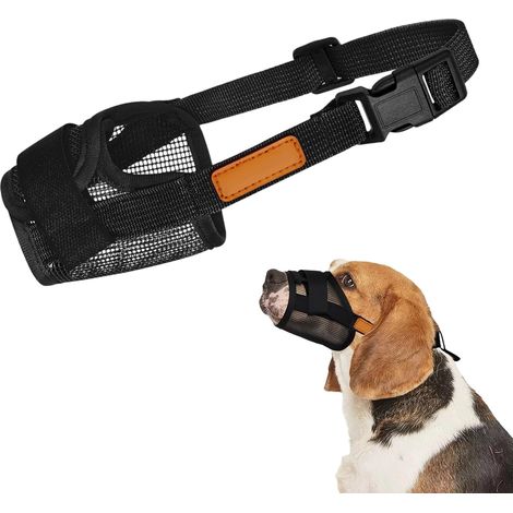 Dog Muzzle, Breathable Mesh, Adjustable, for Preventing Biting Chewing Barking, Allows Panting Drinking, for Medium and Large Dogs, Black, L