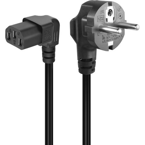 1.5m Câble D’Alimentation PC, Cable Alimentation 3 Broches,90 degrés CEE 7/7 sur IEC C13,Cable Alimentation coudé de Protection coudé (Down Angle C13) (1/5)