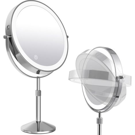 10X Miroir Grossissant Lumineux 20cm, Hauteur Réglable Table Miroir sur Pied Maquillage, Rechargeable Miroir Rasage, 3 Couleurs Lumière,(T840C10X) (1/5)