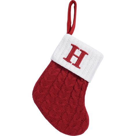 Chaussette De Noël - En Laine Tricotée - Brodée Lettre H - Bord Blanc Doux - Pour Cheminée Arbre De Noël - 1 Pièce (1/5)