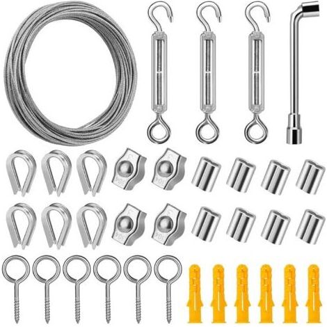 Câble de suspension en acier inoxydable de 20 m, câble de 2 mm de diamètre recouvert de PVC avec tendeur M5, idéal pour suspendre des tableaux, des plantes grimpantes ou du linge en extérieur. (1/5)