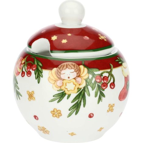 THUN, Zuccheriera con Cucchiaino in Porcellana, Collezione Sorprese di Natale, Set per Casa e Cucina, Idea Regalo per Natale, Zuccheriera Ø 10.5 cm, 10 cm h, Cucchiaino 13 cm (1/4)