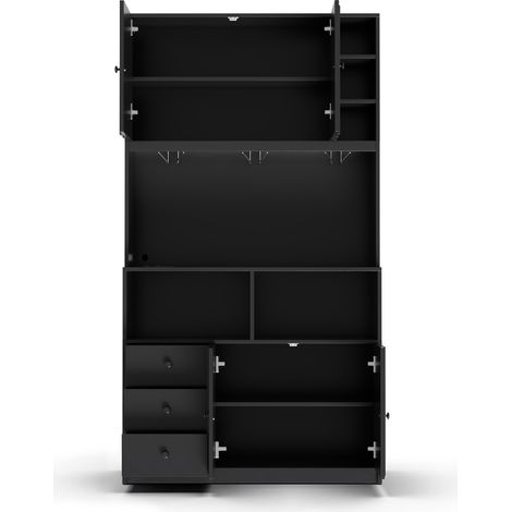 Armario alto de cocina con LED, enchufes USB, vitrina y botellero 100x40x180 cm MDF negro HOMVRA (1/5)