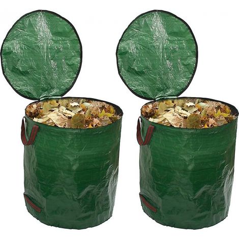BEBUSINGOTO Ensemble de 2 sacs à déchets de jardin de 72 gallons avec couvercles, sac à feuilles de jardin réutilisable et robuste pour le jardinage domestique, pelouse et déchets de jardin (1/5)