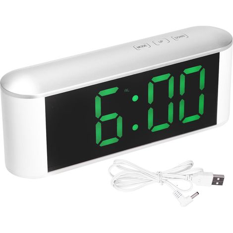 Réveil électronique LED avec miroir, alarme numérique de bureau, thermomètre et hygromètre pour la maison et la chambre à coucher. (1/5)