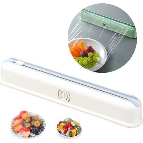 Distributeur et coupe-feuilles en plastique et aluminium avec ventouses, blanc. (1/5)