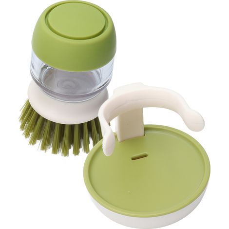 Brosse de lavage à paume avec réservoir à savon, lot de rangement pour vaisselle, casseroles et poêles, nettoyage d'évier de cuisine (1/5)